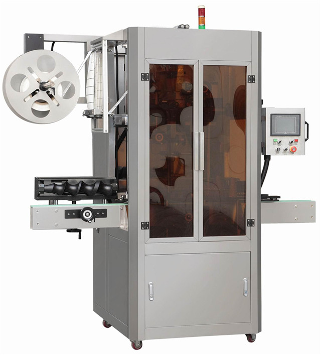front view of high speed sleeve labeling machine with shrink