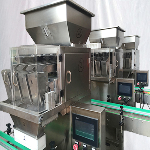 4 heads Granules filling machine semi automatic with Bucket conveyor feeding system linear weigher filler equipment for spice flavour seeds
