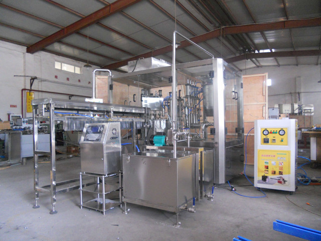 workshop view of automatic standup pouch filling capping mac